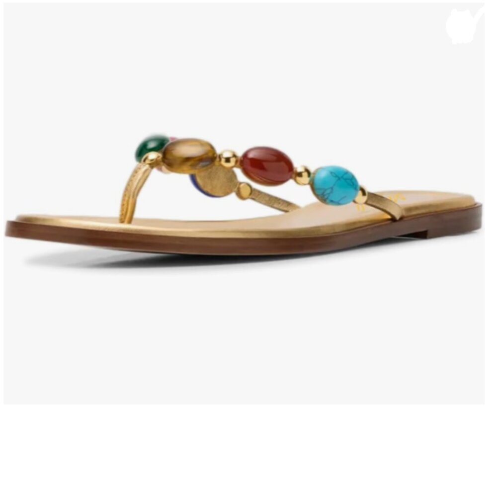 miss left Gold Jewelled Strap Open Toe Flip Flops Insole Slip on Sandals